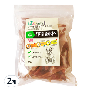 굿펫 천연수제 강아지 간식, 돼지귀슬라이스, 500g, 2개