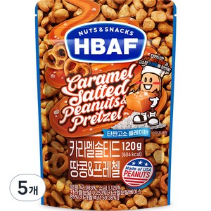 바프 넛츠앤스낵스 카라멜 솔티드 땅콩 앤 프레첼, 120g, 5개