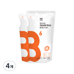 레인보우샵 B6 주방세제 액티브 베이킹소다 워터 리필, 400ml, 4개