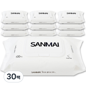 한스웰 SANMAI 저자극 라이트 물티슈 캡형, 40g, 100매입, 30개