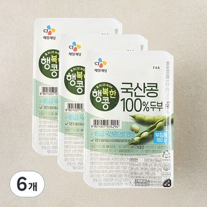 행복한콩 두부 국산콩 100퍼센트 두부 부침용, 180g, 6개