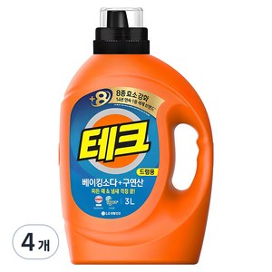 테크 베이킹소다+구연산 액체세제 본품, 3L, 4개