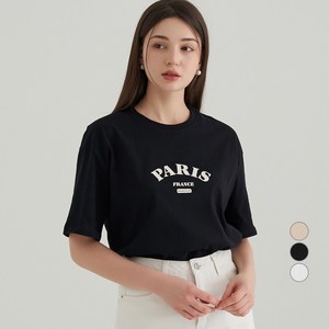 ELLE PARIS 루즈핏 파리 프린트 순면 반팔 티셔츠