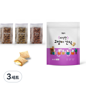 펫둥이 바삭한 고양이 간식 과자속츄르 3가지맛, 혼합맛(연어/닭고기/참치), 600g, 3세트