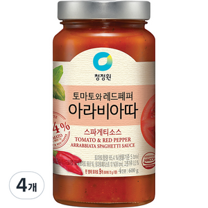 청정원 아라비아따 스파게티 소스, 4개, 600g