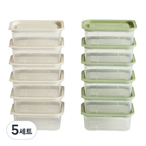 이지앤프리 맛쿡스퀘어 밀폐용기 5호, 5세트, 아이보리 400ml(6p) + 올리브그린 400ml(6p)