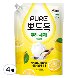 피죤 퓨어 뽀드득 주방세제 레몬향, 4개, 1.2L