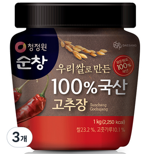 청정원순창 우리쌀로 만든 100% 국산 고추장, 1kg, 3개