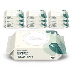 크리넥스 에코 그린 물티슈 캡형 랜덤 발송, 50g, 70매, 10개