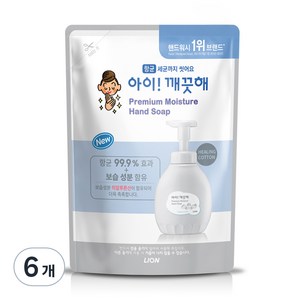 아이깨끗해 프리미엄 모이스처 폼 핸드솝 힐링코튼 리필, 400ml, 6개