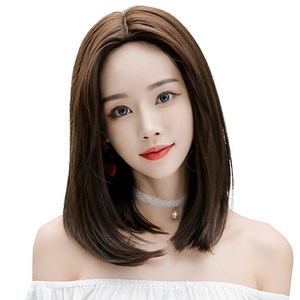 하이유니 레이어드 C컬 펌 중단발 헤어 단발 통가발 가발 45cm + 가발망 + 거치대 세트, 커피브라운, 1개