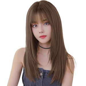 하이유니 레이어드 컷 헤어 긴머리 통가발 가발 57cm + 가발망 + 거치대 세트, 쿨브라운, 1개