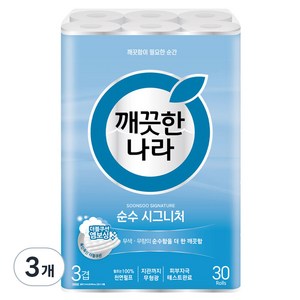 깨끗한나라 순수 시그니처 천연펄프 3겹 고급롤화장지, 27m, 30개입, 3개