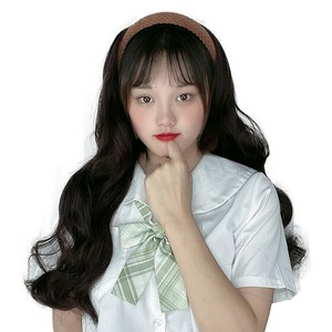 하이유니 웨이브 펌 헤어 머리띠 가발 65cm, 브라운(헤어밴드), 다크브라운(가발), 1개