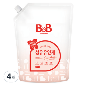 비앤비 비자극 유아 섬유유연제 시그니처 알러젠프리 자스민앤로즈향 리필형, 1.5L, 4개