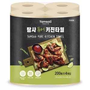 탐사 퓨어 무표백 키친타월, 4개, 200매