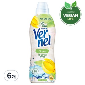 버넬 고농축 그린 섬유유연제 일랑일랑 앤 베티버 향 본품, 900ml, 6개