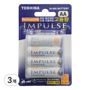 도시바 임펄스 고용량 Ni-MH AA 충전지 2450mAh, 4개입, 3개