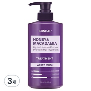 쿤달 허니 앤 마카다미아 헤어 트리트먼트 화이트머스크향, 500ml, 3개