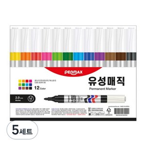 펜맥스 유성매직 12색 세트, 혼합색상, 5세트