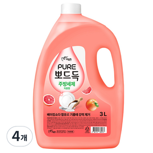 피죤퓨어 뽀드득 주방세제 자몽향, 4개, 3L