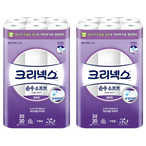크리넥스 순수 소프트 천연펄프 3겹 고급롤화장지, 27m, 30개입, 2개