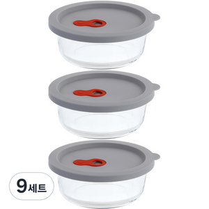 플라라 원형 실리콘 오븐글라스 + 뚜껑 세트 640ml, 9세트, 유리용기 + 실리콘 뚜껑