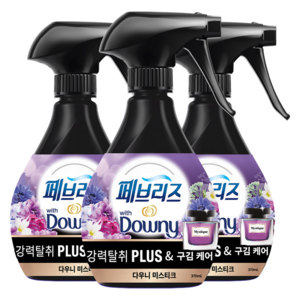 페브리즈 강력탈취 플러스 섬유탈취제 구김케어 미스티크 본품, 370ml, 3개