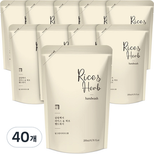 살림백서 라이스 앤 허브 핸드워시 딥그린시더우드 리필, 200ml, 40개