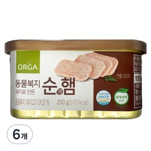 ORGA 동물복지 돼지로 만든 순햄 200g, 6개