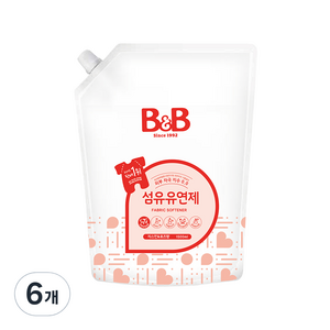 비앤비 섬유유연제 자스민 앤 로즈 리필, 1.5L, 6개