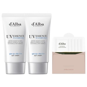 [비건뷰티] 달바 워터풀 에센스 선크림 SPF50+PA++++ 50ml x 2p+ 밸런싱 비건 젤 클렌저 3ml x 5p, 1개