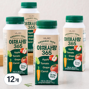 비락 유기가공식품 인증 야채사랑 365 주스, 190ml, 12개