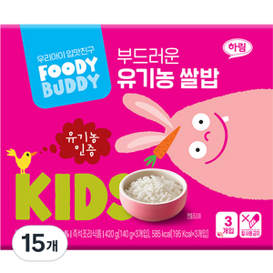 푸디버디 부드러운 유기농 쌀밥, 140g, 15개