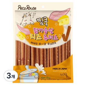 펫츠루트 찜쿡 츄러스 반려견 간식 400g, 닭가슴살 + 치즈 혼합맛, 3개