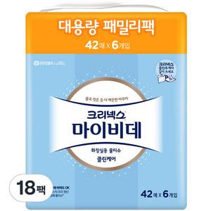 마이비데 클린케어 화장실용 물티슈 휴대형 패밀리팩, 100g, 42매, 18개