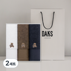 닥스 헤링본테디 세면타월 180g 30수 면사 3p + 쇼핑백 세트, 화이트 + 네이비 + 브라운, 2세트