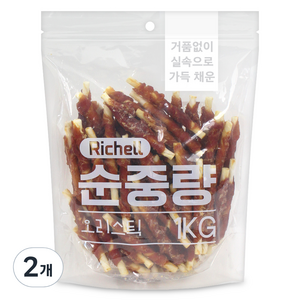 리첼 순중량 강아지 간식, 오리스틱, 1kg, 2개