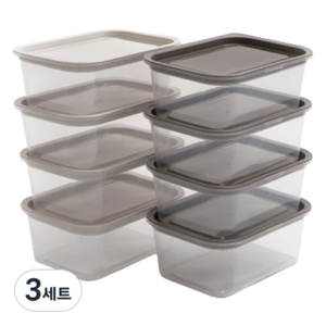 나인웨어 모던 바로밥 전자레인지 사각 밀폐용기 아이보리 540ml x 4p + 그레이 540ml x 4p 세트, 3세트, 용기 아이보리 4p + 그레이 4p