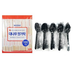 생활을그리다 대나무 젓가락 + 다회용 스푼 블랙, 150개, 1세트