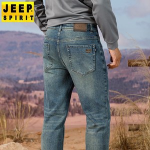 JEEP SPIRIT 지프 스피릿 청바지 남자 가을 겨울 새로운 캐쥬얼 블루 바지 레트로 가을바지 루즈 스트레이트 팬츠 스트레치 겨울바지 자수 두꺼운 남성 청바지 J8029