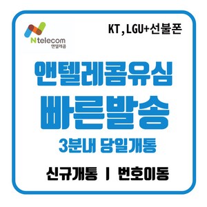 앤텔레콤 공식 신형 정품 선불유심 선불폰(kt lg) 주말개통가능 자급제사용가능 당일개통 빠른개통, KT망유심, 1개