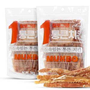 먹보 강아지 대용량 실속 상품 치킨 오리 육포 간식, 2개, 1kg, 치킨 안심슬라이스