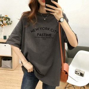 스타일아유 여성 여름 순면 프린트 레터링 NEW YORK CITY 루즈핏 반팔 티셔츠 빅사이즈 M~2XL 오버핏 반팔티 롱티 캐주얼 오버핏 자체제작[A3G3TS1696]