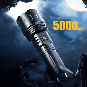 EVOKME 손전등 30W LED 후레쉬 줌 써치라이트 충전식 휴대용 초걍력 고휘도 26650 5000mAh L57, 1개, 블랙