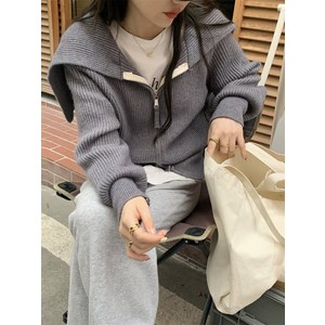 카라넥 캐주얼 집업 골지 니트자켓