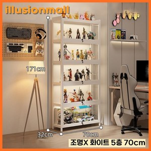 illusionmall 아크릴 피규어 장식장 LED 조명 케이스 진열장 대형, c. 조명X 화이트 5층 70cm