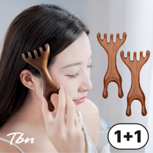 [TBN] 직장인 수험생 학생 스트레스 천연샌들우드 탈모관리 두피 괄사 사슴뿔 두피 마사지기, 사슴뿔 샌달우드, 2개