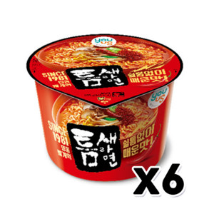 유어스 틈새라면 컵라면 매운맛 큰컵 105g x 6개