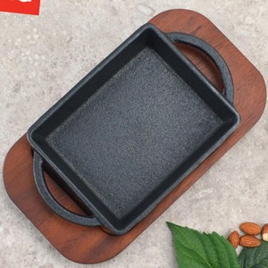 (올핀) 양손슬림직사각 돌산 주물팬 목판받침 무쇠팬 볶음팬 콘버터 스테이크 철판 066-01, 1개